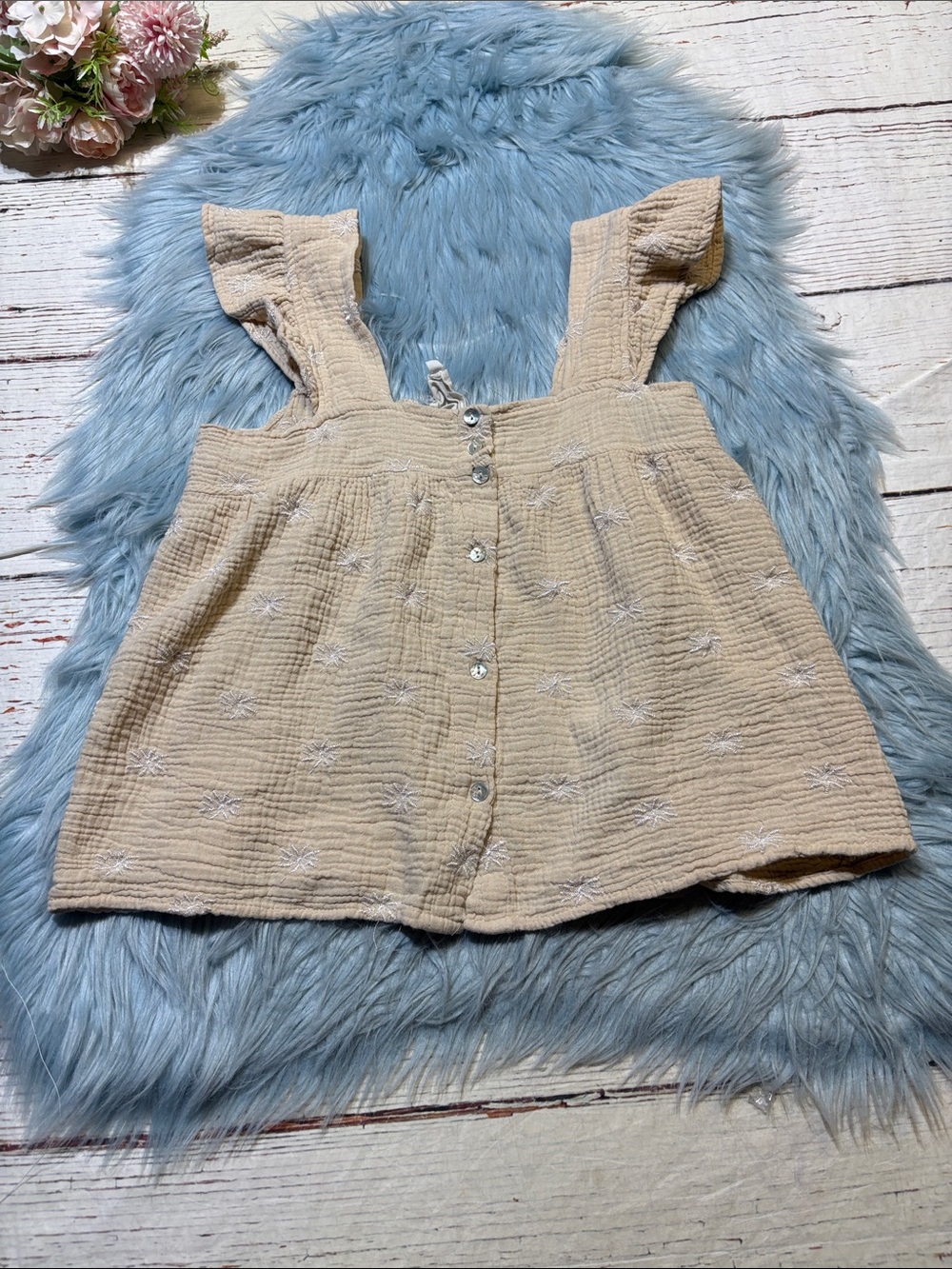 Joie Beige Ruffle-Strap Button-Front Tank sz L